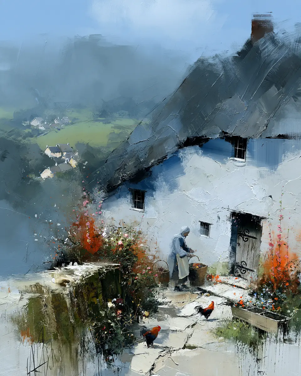 Above The Village — digital artwork by Janet Soon Art Studio