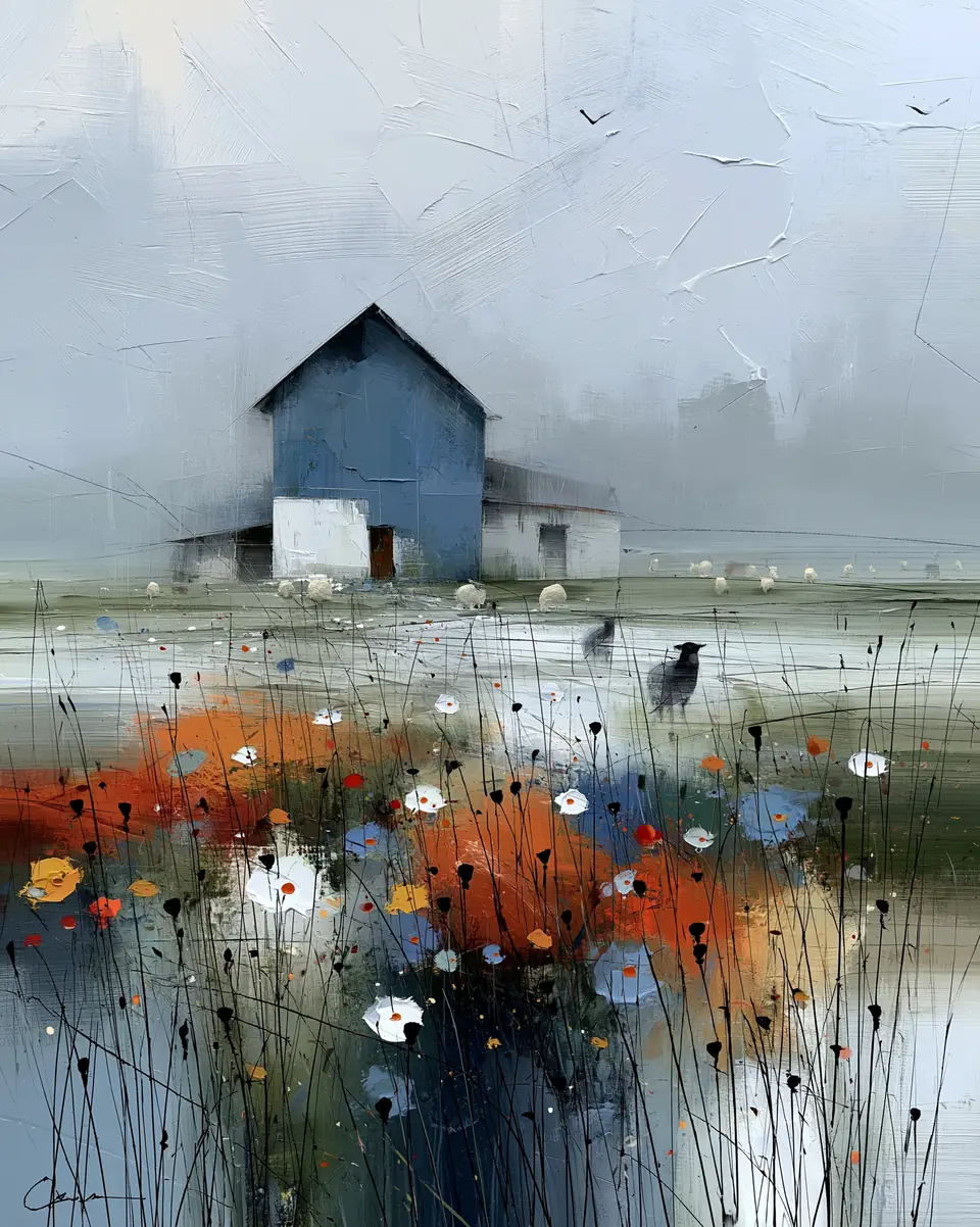 The Blue Barn — digital artwork by Janet Soon Art Studio